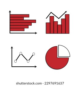 set of graph icons, Charts and diagrams in red for business, seo or ui ux design