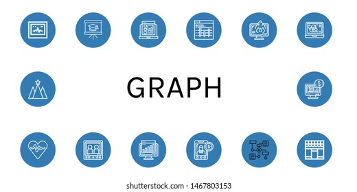 Set of graph icons such as Ecg, Presentation, Report, Bar graph, Data loss, Data, Heart rate, Monitor, Chart, Accounting, Diagram, Market, Strategy, Online banking , graph