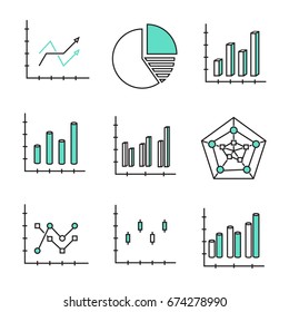 Set of graph line icon. Line icons with flat design elements on white background. Symbol for your web site design, logo, app, UI. Vector illustration, EPS