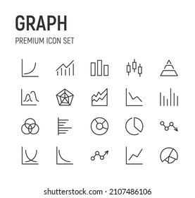 Set of graph line icons. Premium pack of signs in trendy style. Pixel perfect objects for UI, apps and web. 