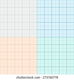 A set of graph paper in four colors. Plotting paper. Vector illustration