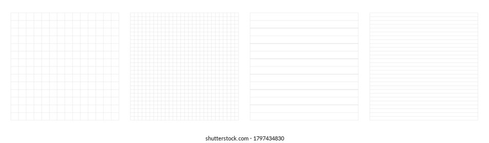 Set of graph paper vector background. Paper pattern grid lines. Grid templates isolated on background.