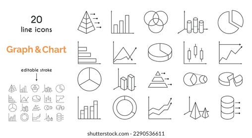 Set of Graph Related Vector Line Icons. Pie Chart, Graphic, Statistics, Column Chart and more. Editable Stroke.