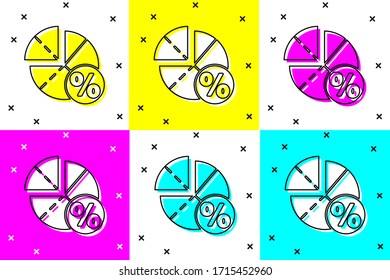 Establecer gráfico, programa, gráfico, diagrama, infografía, icono de gráfico circular aislado en el fondo de color. Ilustración vectorial