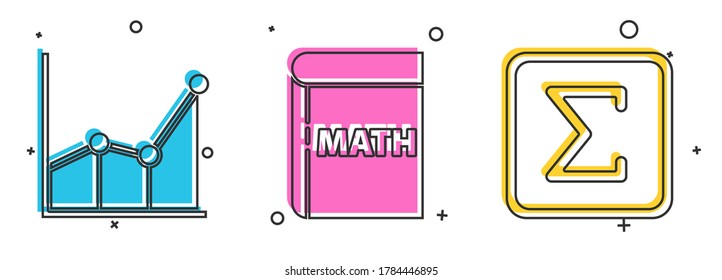 Stellen Sie Graph, Plan, Diagramm, Diagramm, Buch mit Wort Mathematik und Sigma Symbol. Vektorgrafik