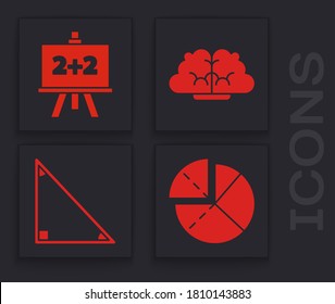 Set Graph, schedule, chart, diagram, Chalkboard, Human brain and Triangle math icon. Vector