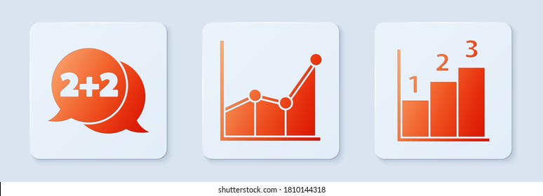 Set Graph, schedule, chart, diagram, Equation solution and Graph, schedule, chart, diagram. White square button. Vector