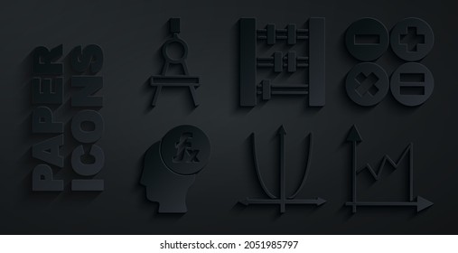 Establezca el gráfico, la planificación, el gráfico, el diagrama, la calculadora, el símbolo matemático de función, el icono de la brújula Abacus y Dibujo. Vector