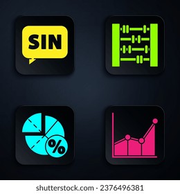 Set Graph, schedule, chart, diagram, Mathematics function sine, Graph, schedule, chart, diagram and Abacus. Black square button. Vector