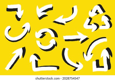 Set of graphic arrows. Isolated elements on yellow background.