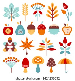 Set Graphic Autumn Icons Brown Orange Blue