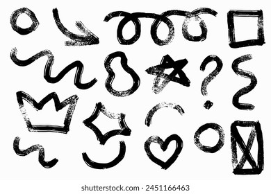 Set of graphic black and white brush strokes.Handmade Vector clipart concept line isolated on white bkgr.BandW design for poster,card,label,sticker,t-shirt,web,print,stamp,tattoo,etc.