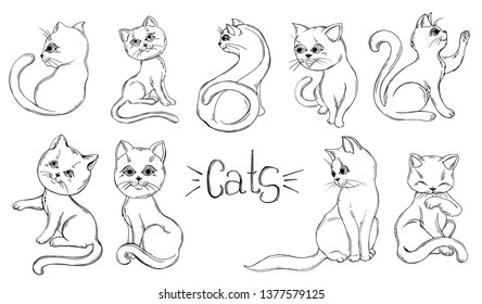 set of graphic black and white cats.