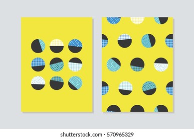 Set of graphic circles seamless pattern and graphic circles card. Vector illustration.