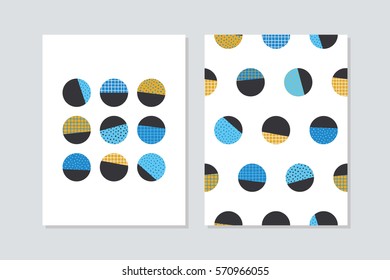 Set of graphic circles seamless pattern and graphic circles card. Vector illustration.