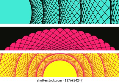 set of graphic circular web banners in bright pop shades