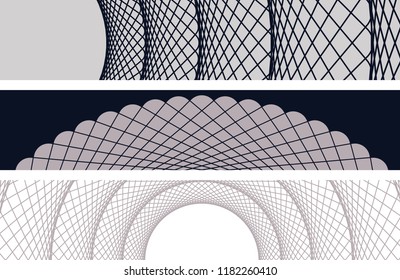 set of graphic circular web banners in silver shades