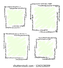 Set of graphic corner element (ornate line pattern from flat brush stroke) group in square frame.
