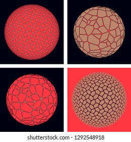 set of graphic cracked eggs in red copper black shades