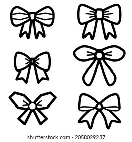 Set of graphic decorative bow. Vector illustration