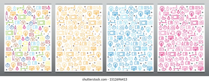 Set of Graphic Design Backgrounds with hand draw doodle elements