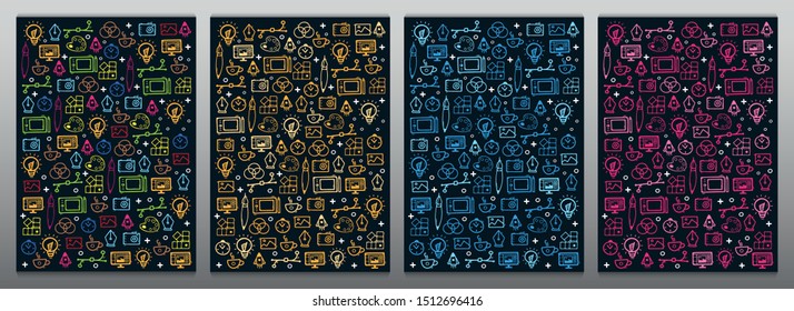 Set of Graphic Design Backgrounds with hand draw doodle elements