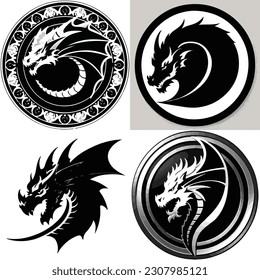 conjunto de diseño gráfico logotipo dragón ilustración vectorial digital