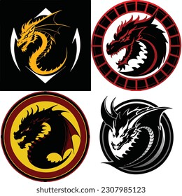 set of graphic design dragon logo dynamic  vector illustration