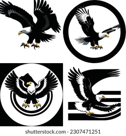 set of graphic design eagle logo art digital vector illustration