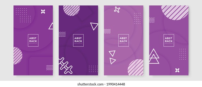 Set of graphic design geometric tech background. Memphis design cover collection. Modern memphis background for certificate or social media story template. Abstract shape memphis style poster design