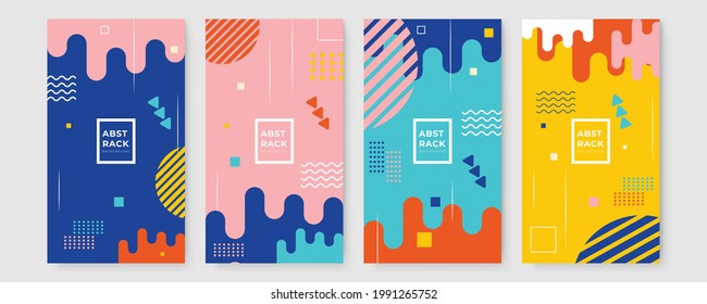 Set of graphic design geometric tech background. Memphis design cover collection. Modern memphis background for certificate or social media story template. Abstract shape memphis style poster design