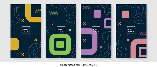 Set of graphic design geometric tech background. Memphis design cover collection. Modern memphis background for certificate or social media story template. Abstract shape memphis style poster design