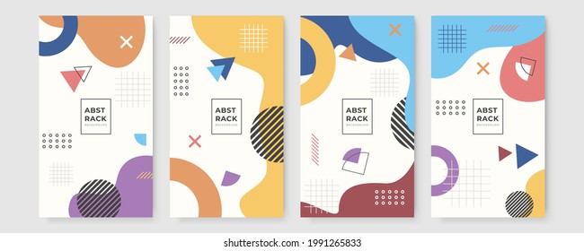 Set of graphic design geometric tech background. Memphis design cover collection. Modern memphis background for certificate or social media story template. Abstract shape memphis style poster design