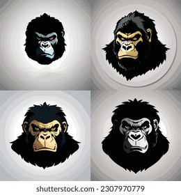 set of graphic design gorilla logo digital art vector illustration