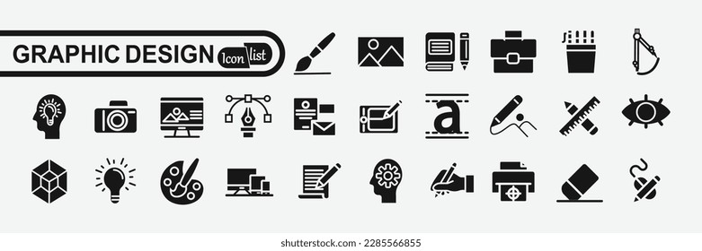 Set of graphic design icons. Graphic design, creative package, stationary, software and more.