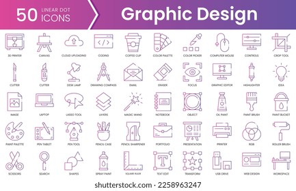 Set of graphic design icons. Gradient style icon bundle. Vector Illustration