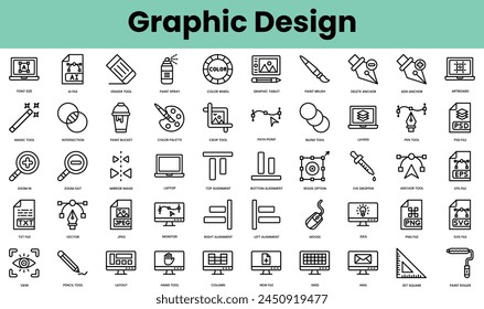 Set of graphic design icons. Linear style icon bundle. Vector Illustration