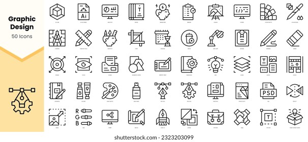 Conjunto de iconos de diseño gráfico. Paquete de iconos de estilo de arte de línea simple. Ilustración del vector