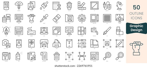 Conjunto de iconos de diseño gráfico. Iconos de estilo lineal delgado Empaquetar. Ilustración vectorial