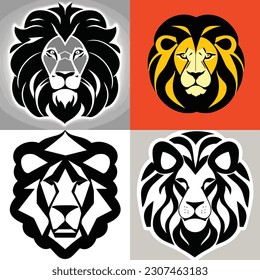 set of graphic design lion logo digital art vector illustration