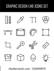 Set of graphic design in modern thin line style. High quality black outline vector symbols for web site design and mobile apps. Simple linear graphic design pictograms on a white background.
