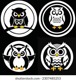 set of graphic design owl logo art digital vector illustration