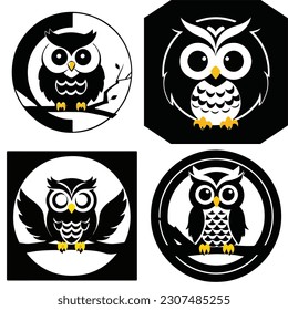 set of graphic design owl logo creative digital art vector illustration