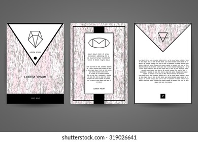 Set of graphic design templates for poster, banner, flayer, placard. Brochure abstract design with geometric logos. Concept design for product package. Marbling texture.