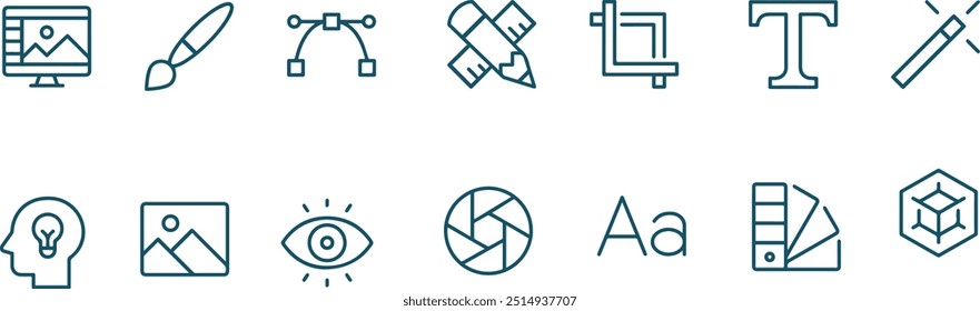 set of graphic design vector lined icons