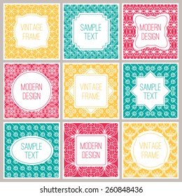Set of graphic design vintage frame. Abstract outline patterns. Vector illustration.