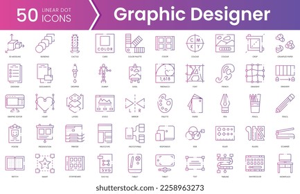 Set of graphic designer icons. Gradient style icon bundle. Vector Illustration
