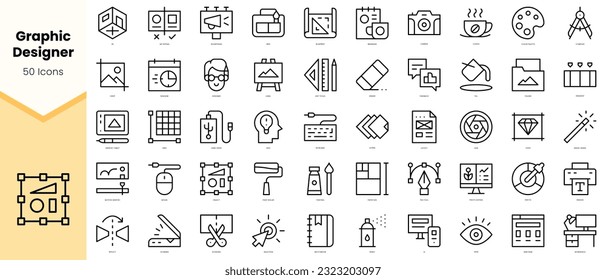 Set of graphic designer Icons. Simple line art style icons pack. Vector illustration