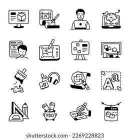 Set of Graphic Designing Hand Drawn Icons 

