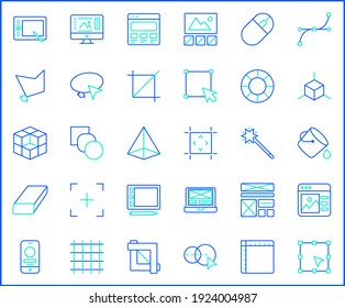 Set of graphic and designing icons line style. It contains such Icons as digital art, outline, development, art, graphic design, text, write and other elements. customize color, easy resize.